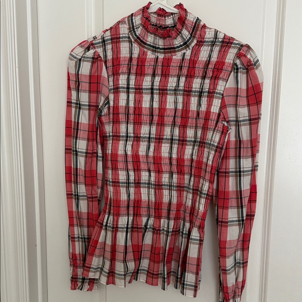 Zara Red Plaid Blouse